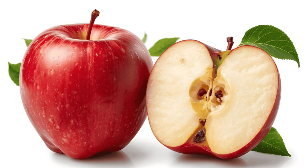 Apple with half slice isolated on solid background