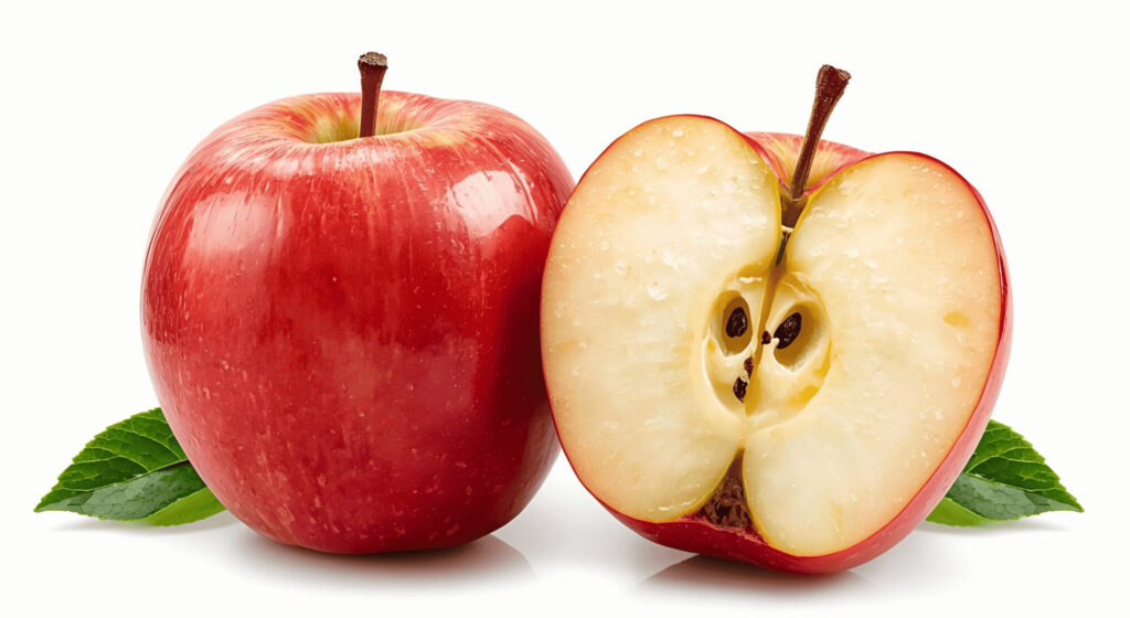 Apple with half slice isolated on solid background