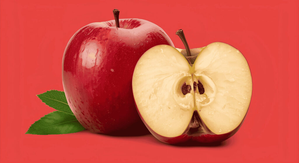 Apple with half slice isolated on solid background