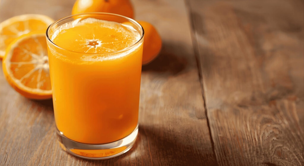 orange juice glass and jug isolated on solid background