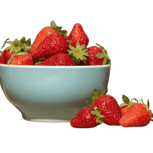 <a href="https://artistryavenue.click/wp-content/uploads/2026/01/1-116.png" download class="fg-overlay-download">⇩</a> A light blue ceramic bowl filled with ripe red strawberries, with a few strawberries scattered beside it on a muted teal background.
