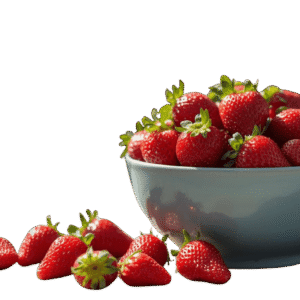 <a href="https://artistryavenue.click/wp-content/uploads/2026/01/1-117.png" download class="fg-overlay-download">⇩</a> A light blue ceramic bowl filled with ripe red strawberries, with a few strawberries scattered beside it on a muted teal background.