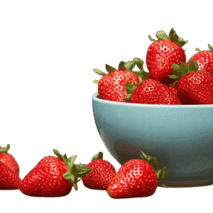 <a href="https://artistryavenue.click/wp-content/uploads/2026/01/1-121.png" download class="fg-overlay-download">⇩</a> A light blue ceramic bowl filled with ripe red strawberries, with a few strawberries scattered beside it on a muted teal background.