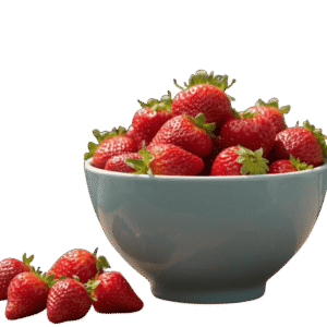 <a href="https://artistryavenue.click/wp-content/uploads/2026/01/1-123.png" download class="fg-overlay-download">⇩</a> A light blue ceramic bowl filled with ripe red strawberries, with a few strawberries scattered beside it on a muted teal background.