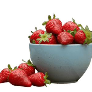 <a href="https://artistryavenue.click/wp-content/uploads/2026/01/1-125.png" download class="fg-overlay-download">⇩</a> A light blue ceramic bowl filled with ripe red strawberries, with a few strawberries scattered beside it on a muted teal background.