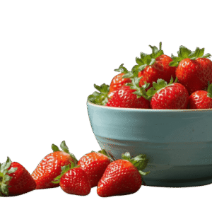 <a href="https://artistryavenue.click/wp-content/uploads/2026/01/1-126.png" download class="fg-overlay-download">⇩</a> A light blue ceramic bowl filled with ripe red strawberries, with a few strawberries scattered beside it on a muted teal background.