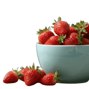 <a href="https://artistryavenue.click/wp-content/uploads/2026/01/1-131.png" download class="fg-overlay-download">⇩</a> A light blue ceramic bowl filled with ripe red strawberries, with a few strawberries scattered beside it on a muted teal background.
