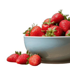 <a href="https://artistryavenue.click/wp-content/uploads/2026/01/1-144.png" download class="fg-overlay-download">⇩</a> A light blue ceramic bowl filled with ripe red strawberries, with a few strawberries scattered beside it on a muted teal background.