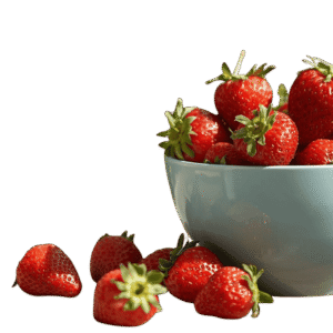 <a href="https://artistryavenue.click/wp-content/uploads/2026/01/1-149.png" download class="fg-overlay-download">⇩</a> A light blue ceramic bowl filled with ripe red strawberries, with a few strawberries scattered beside it on a muted teal background.