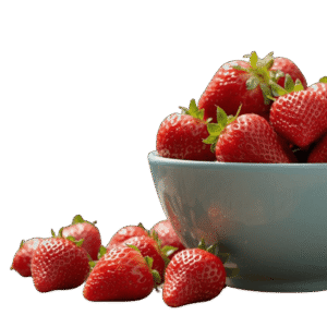 <a href="https://artistryavenue.click/wp-content/uploads/2026/01/1-150.png" download class="fg-overlay-download">⇩</a> A light blue ceramic bowl filled with ripe red strawberries, with a few strawberries scattered beside it on a muted teal background.